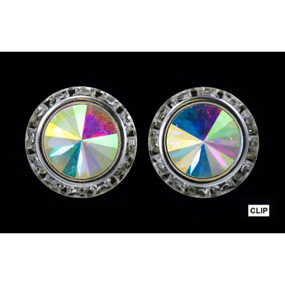 #12537 AB 16mm Rondel with Rivoli Button Earrings - Clip