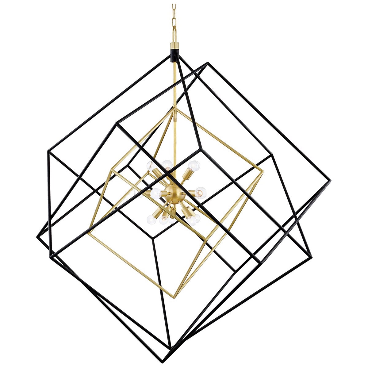 Aged Brass and Black 15-Light Cubist Pendant