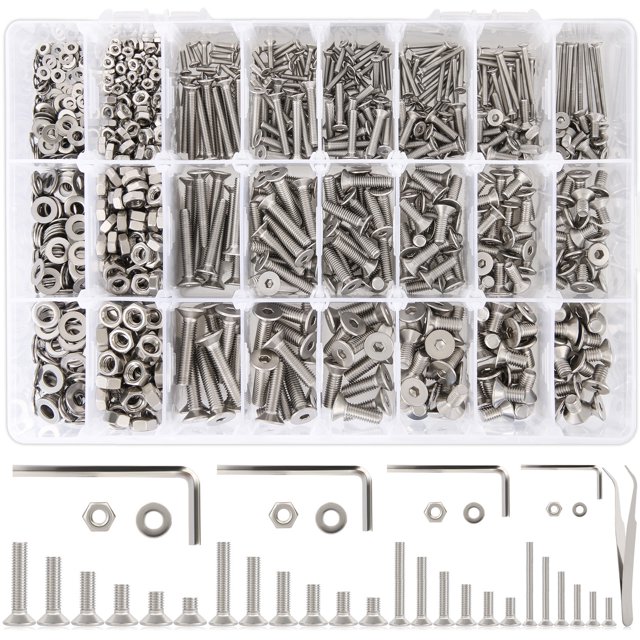 1255Pcs M2/M3/M4/M5 Hex Socket Flat Head Screw Bolts and Nuts Kit, Metric Machine Screws