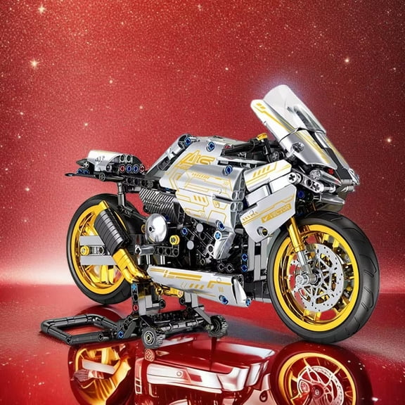 1256-Piece Platinum Motorcycle Building Block Set - Mechanical Transmission and Movable Piston |     Desktop Project Display - Gif