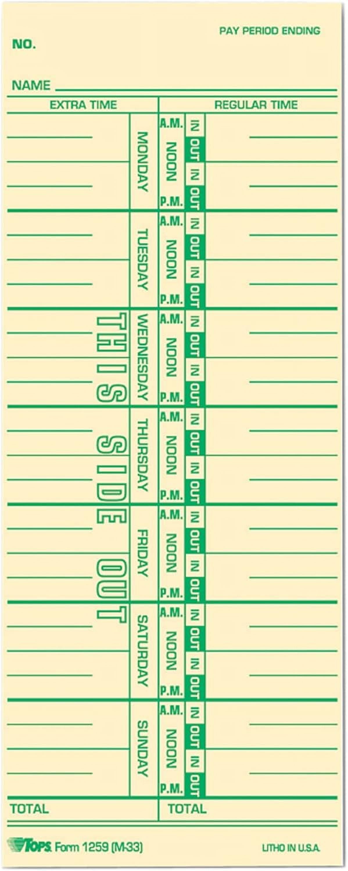 1259 Time Card for Acroprint//Lathem/Simplex, Weekly, 3 1/2 x 9 (Box of ...