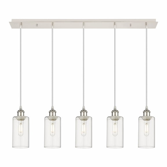 125B-5P-PN-G434-7CL Innovations Lighting Crown Point - 5 Light Cord Hung Linear Pendant-11.25 Inch Tall and 36.88 Inch Wide-Polished Nickel