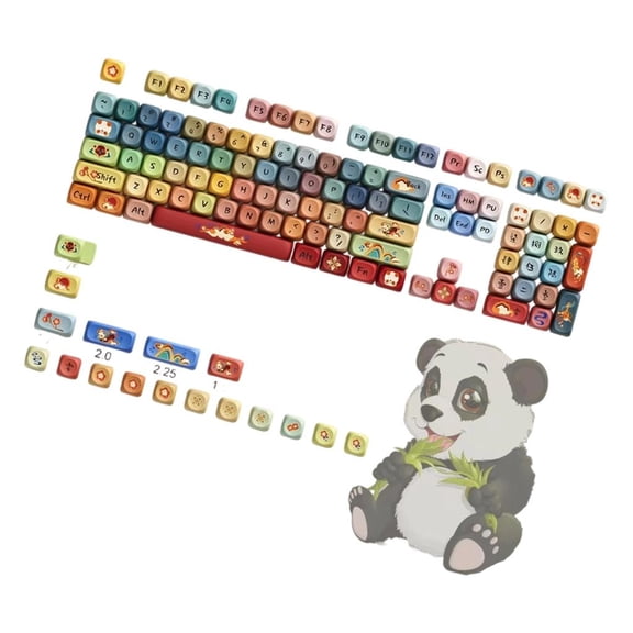 125Key Round Dunhuang Redness Panda Keycap PBT Dye Sublimation OQO Profile Mechanical Keyboards