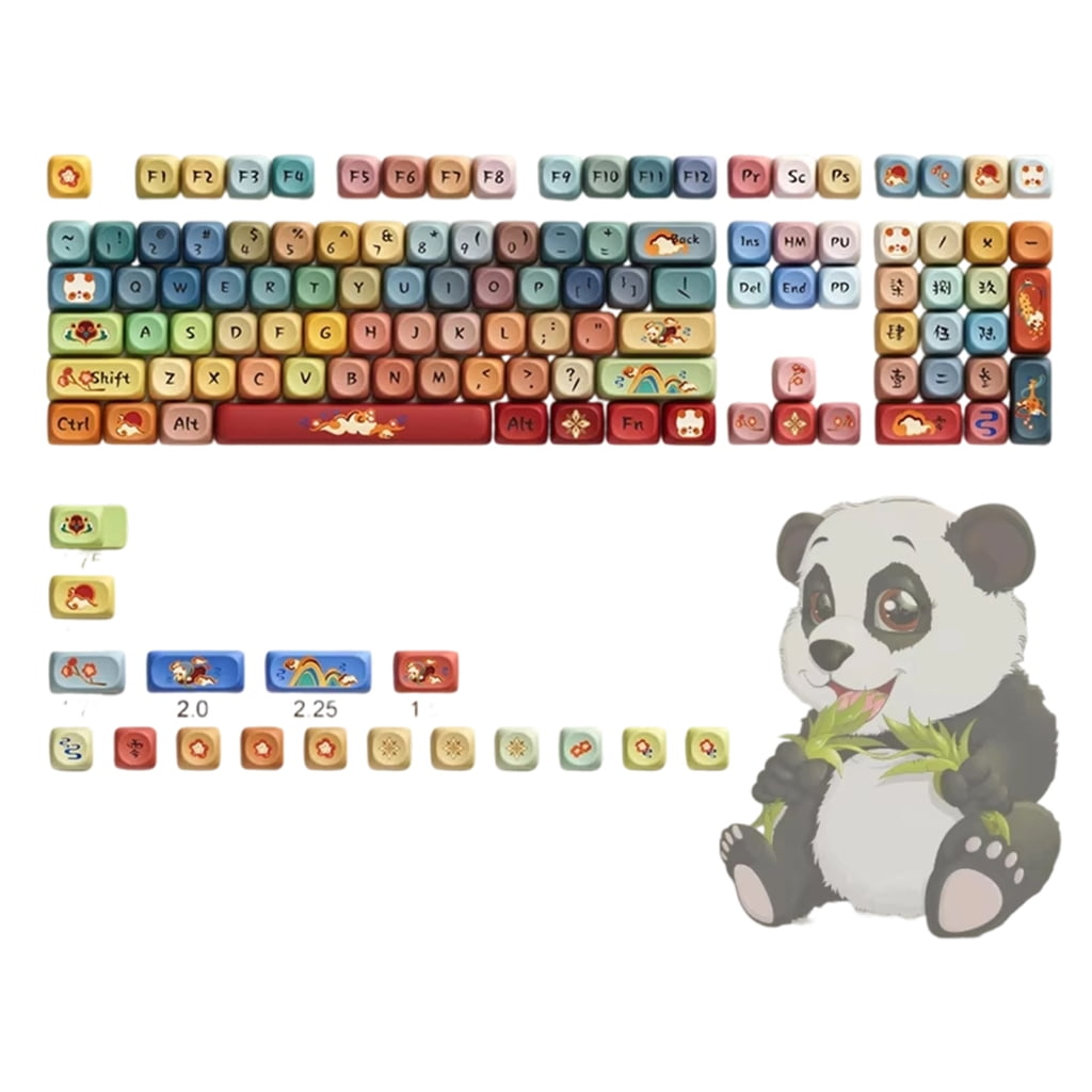 125Key Round Dunhuang Redness Panda Themed Keycap OQO Profile PBT Dye ...