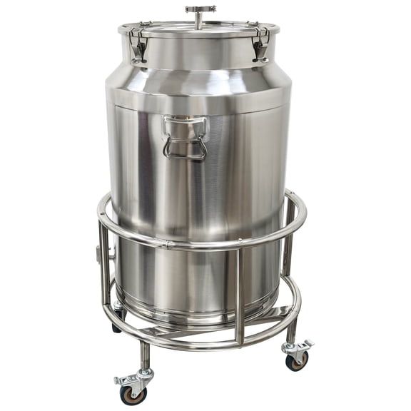 125L Stainless Steel Fermenter Storage Tank Brewing Vessel Bucket with One-Way Airlock Faucet and Movable Trolley for Wine Beer Food Fermentation