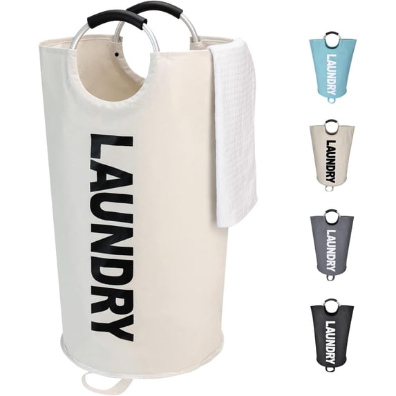 125L X-Large Laundry Basket, Freestanding Tall Clothes Hamper, Collapsible Laundry Bag, Beige