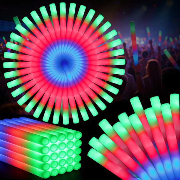 125PCS Foam Glow Sticks Bulk, Light up in the Dark Party Supplies with 3 Colorful Flashing Modes, Glow Party Pack for Wedding, Birthday, Concert, New Year, Halloween, Christmas,Carnival