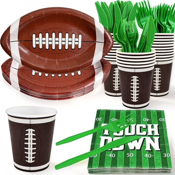 125Pcs Football Paper Plates and Napkins Tableware Set, Football Party Supplies for Touchdown Game Day, Birthday, Tailgate Party Decorations (Serves 25 Guests)