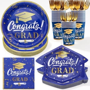 125PCS Graduation Paper Plates and Napkins, 2026 Graduation Party Supplies Blue & Gold Disposable Dinnerware Set, Graduation Party Decorations for College & High School (Serves 25 Guests)