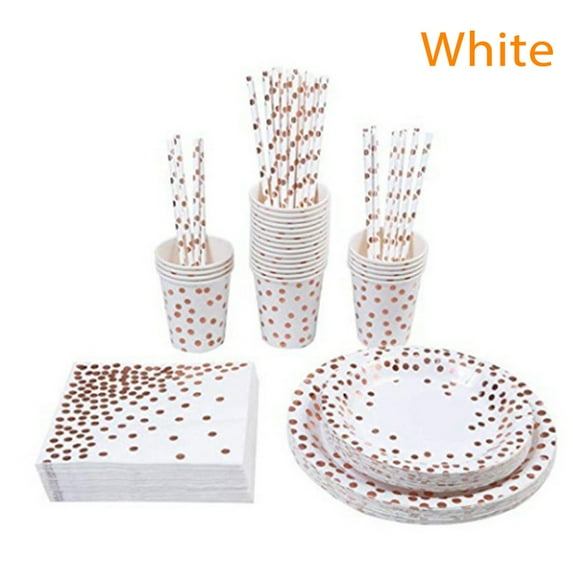 125PCS Rose Gold Party Supplies (Serves 25 Guests) Disposable Dinnerware Set Foil Paper Tableware Favors Decorations Bulk for Weddings, Anniversary, Birthday