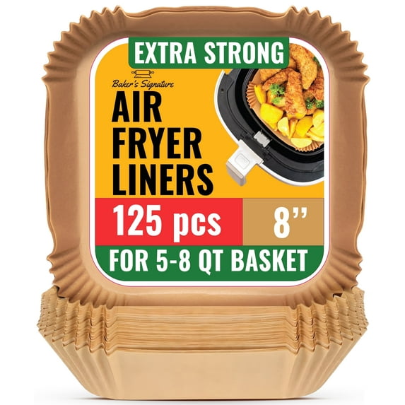 125Pcs 8” Square Air Fryer Paper Liners, Disposable Liners for 5-8 qt Basket by Baker's Signature