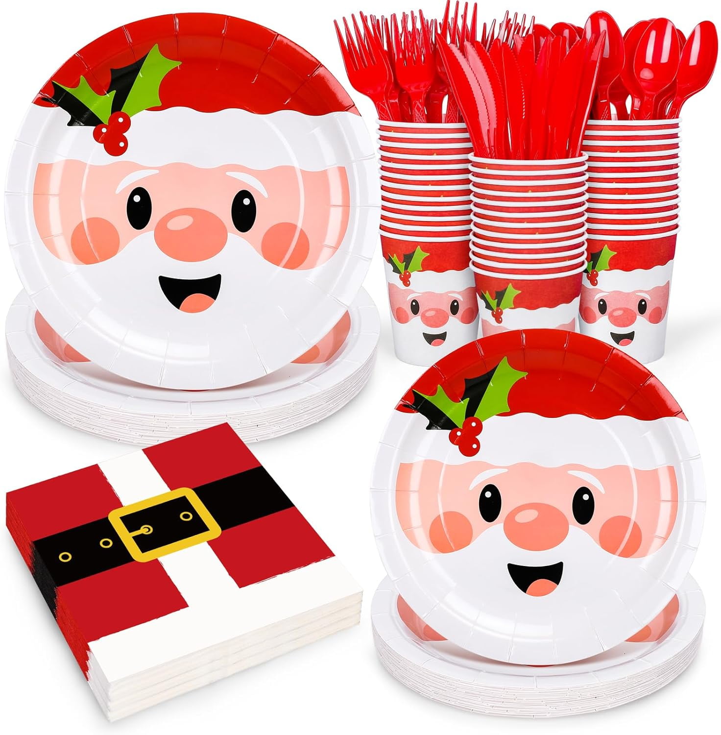 CCINEE Christmas Party Supplies Paper Plates, 96pcs Table Decorations  Christmas Disposable Dinnerware Set Includes Paper Plates Napkins Cup  Serves 24