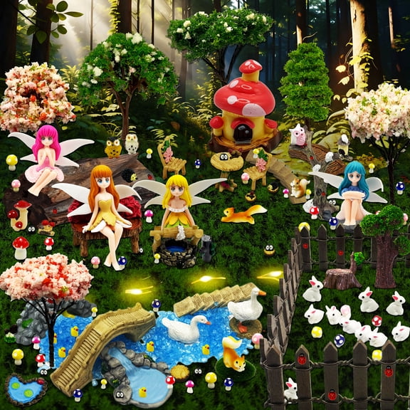 125Pcs Fairy Garden Accessories Kit, Miniature Fairy Figurines, Animals, Houses, Fences & Mushrooms  Outdoor Fairy Garden Decor for DIY Landscaping, Terrarium, Bonsai, Planter, Dollhouse Scenes