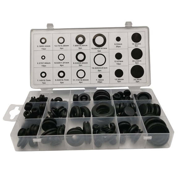 125Pcs Rubber Grommet Assortment Wiring Gasket Kit Rubber Grommet Eyelet Rings