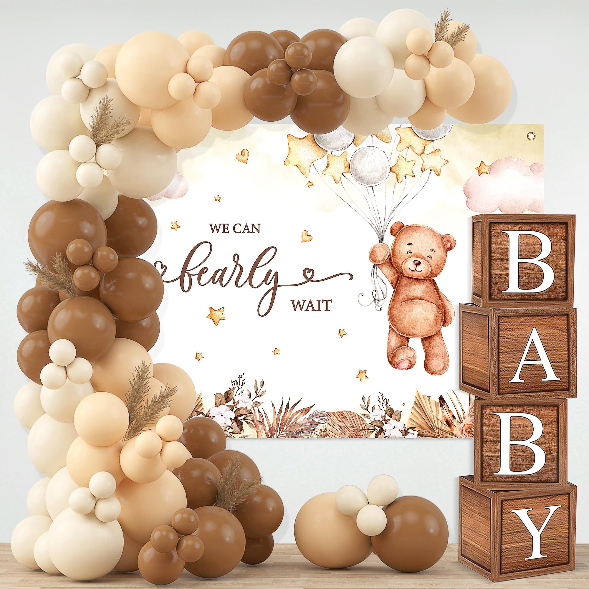125Pcs Teddy Bear Baby Shower Decorations We Can Wait Baby Shower Boho ...