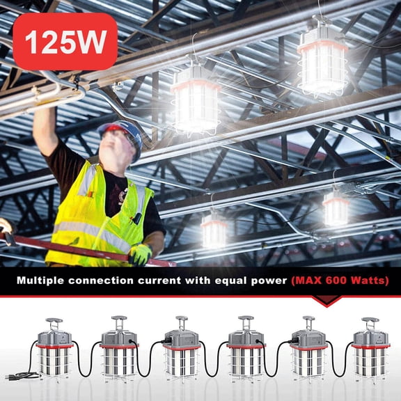 125W Portable Temporary LED Construction Light 17875Lm Linkable Work Lamp 5000K
