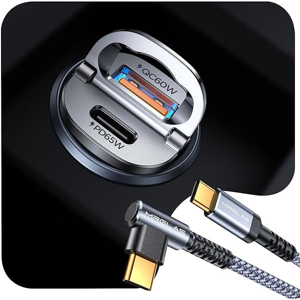 125W USB C Car Charger Super Fast Charging, [PD65W & QC60W][Extra 3.3ft 60W USB C Cable 90 Degree][All Metal], Cigarette Lighter USB Charger for iPhone 16 Pro Max Plus 15 Samsung S24 S23 iPad
