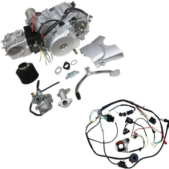 125cc 4-Stroke Semi-Auto Single-Cylinder Air-Cooled Electric-Start Motor Engine with Wiring Harness Kit for ATV Four Wheelers Quad bikes Tricycle go karts