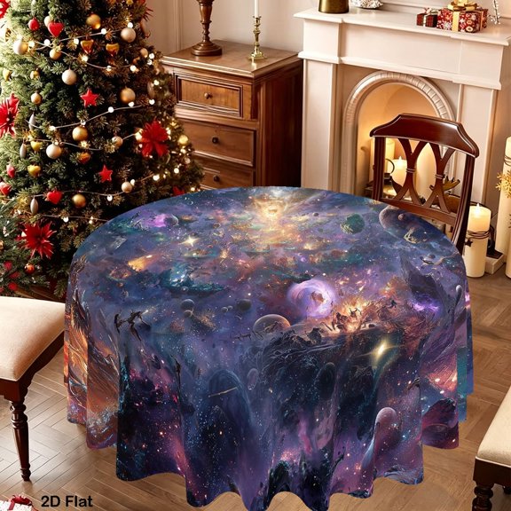 125cm 1PC Galaxy Nebula Cosmic Space Fantasy Style Round Tablecloth, Designed for Various Occasions Like Christmas, Easter, And Patriotic Events, Perfect for Family Gatherings