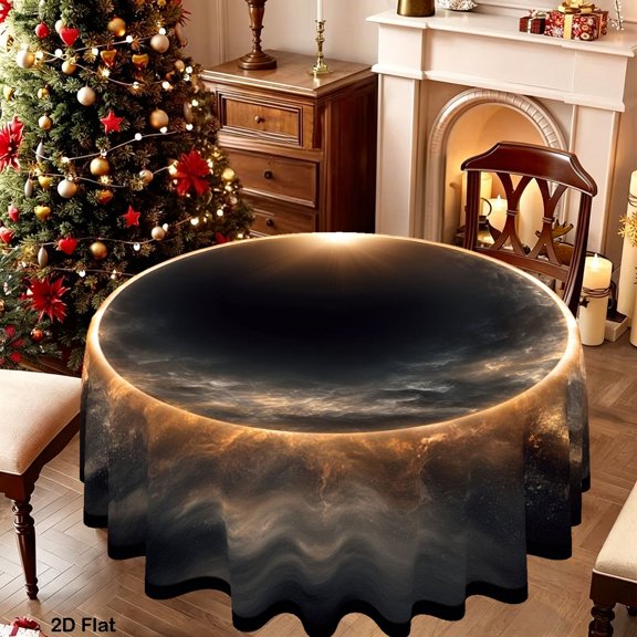 125cm 1PC Golden Solar Eclipse Cosmic Sky Decor Round Tablecloth, Designed for Various Occasions Like Christmas, Easter, And Patriotic Events, Perfect for Family Gatherings