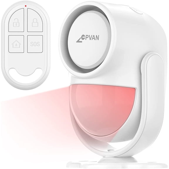 125dB Loud Motion Sensor Alarm with 328ft Remote Control (40ft PIR Detector, Batteries), Indoor Wireless Infrared Security Motion Detector with Siren for Home Garage Van (CP2 Pro, Whtie)