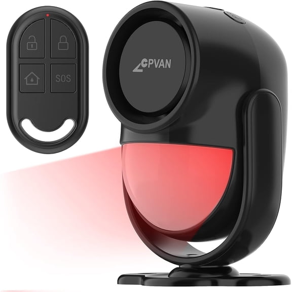 125dB Loud Motion Sensor Alarm with 328ft Remote Control (40ft PIR Detector, Batteries), Indoor Wireless Infrared Security Motion Detector with Siren for Home Garage Van (CP2 Pro, Black)