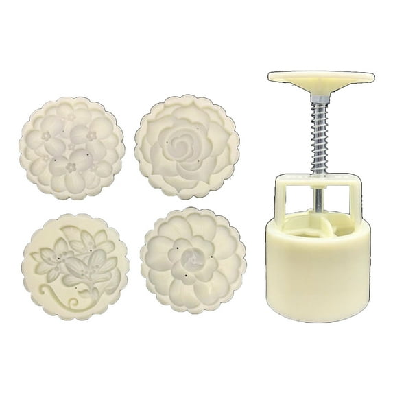 125g Moon Cake Mold 4 Stamps Flower Decor DIY Hand Press Biscuits Pastry Mould Mid-autumn Festival