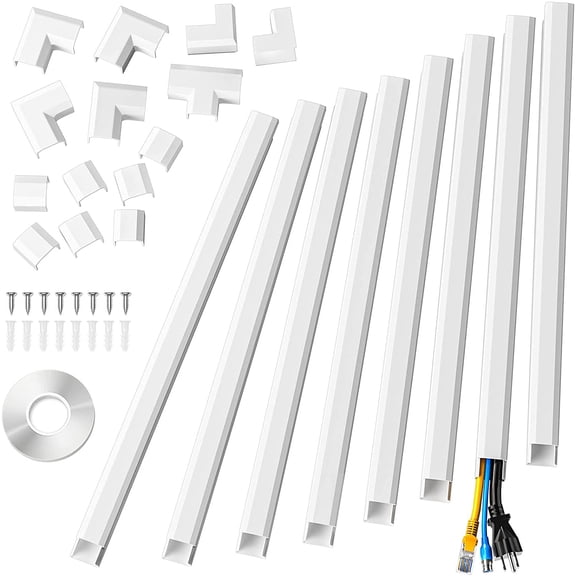 125in Cord Cover, WarmHaven Medium Cord Hider on Wall Cable Management, Cable Raceway Kit for 3 Cords, Wire Hider Cord Management, Cable Concealer for Home Office, W0.98in H0.51in White