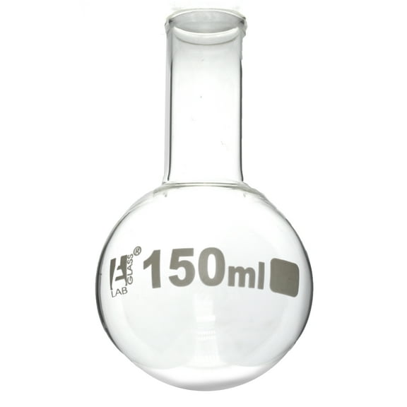 125mL Round Bottom Boiling Flask, Narrow Neck (0.95" ID), Borosilicate 3.3 Glass - Eisco Labs