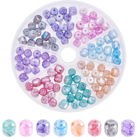 125pcs 8mm Baking Painted Glass Beads 8 Colors Column Imitation Stones Spacer Loose Beads Faceted Luster Beads for DIY Making