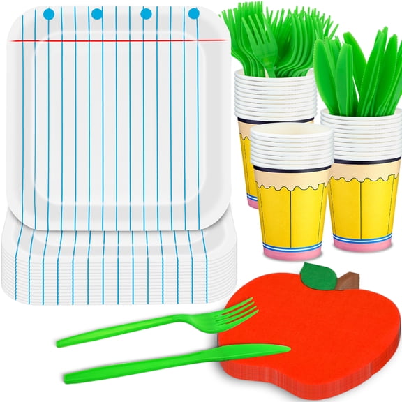 125Pcs Back to School Decorations Notebook Paper Plates Apple Napkins First Day of School Party Supplies Disposable Dinnerware Set for Preschool Kindergarten Teacher Party (Serves 25 Guests)