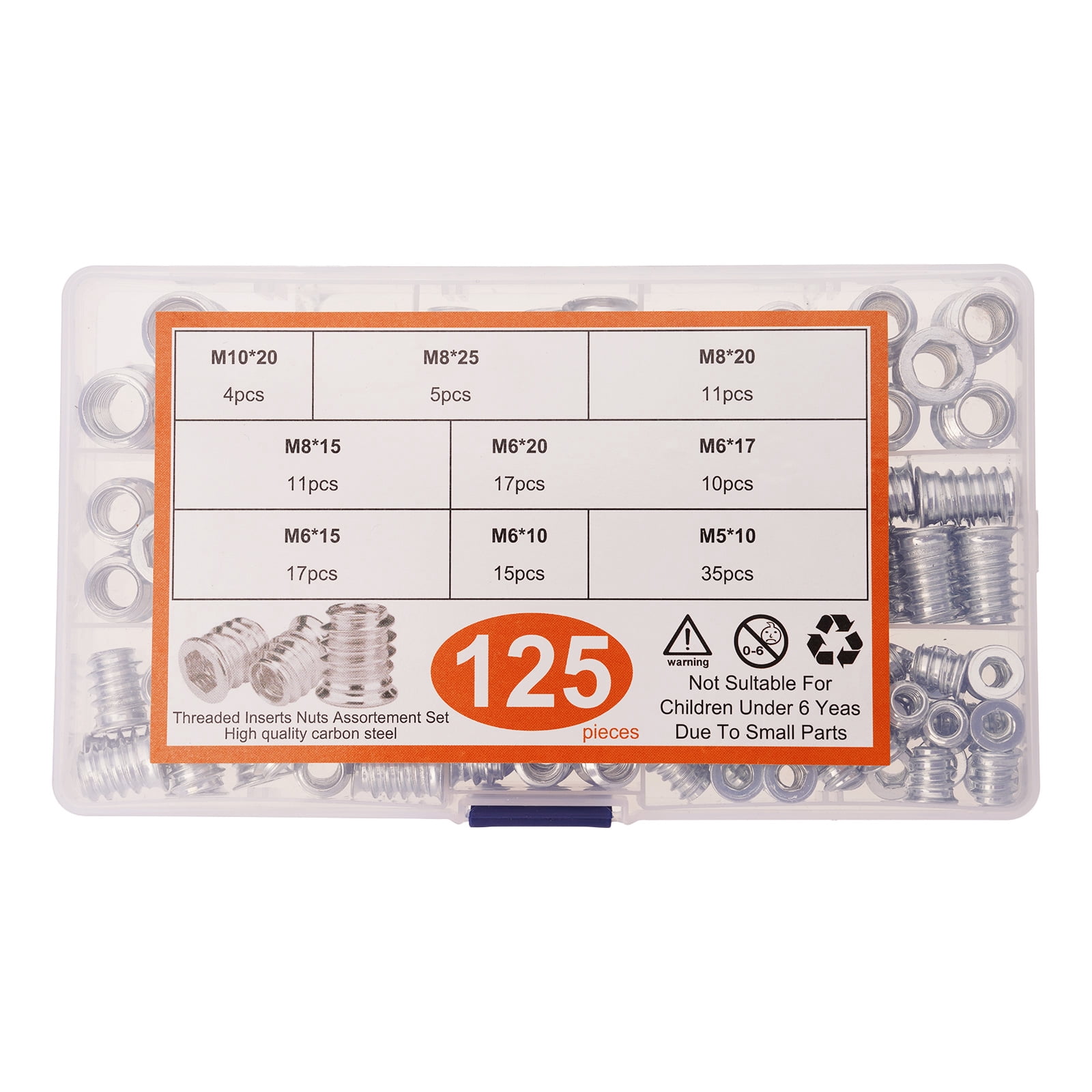125pcs Convenient 5-10mm Threaded Insert Assortment Furniture Screw In Nut Set Complete Assortment of Screw