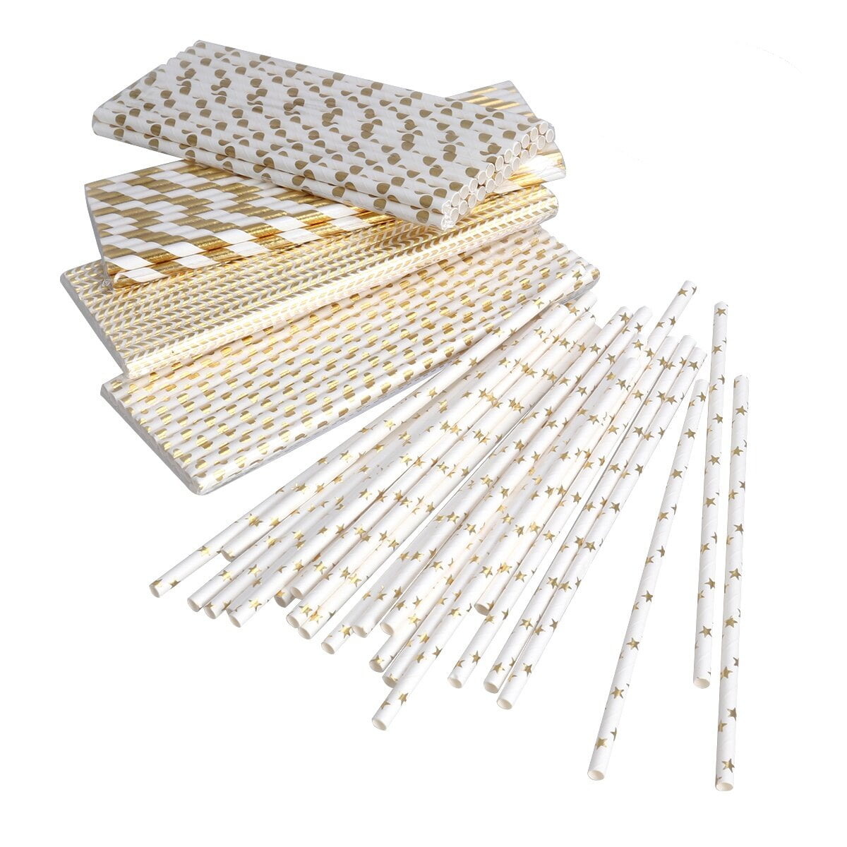 125pcs Disposable Bronzing Paper Straw Assorted Decorative Paper Straws for Birthday Parties
