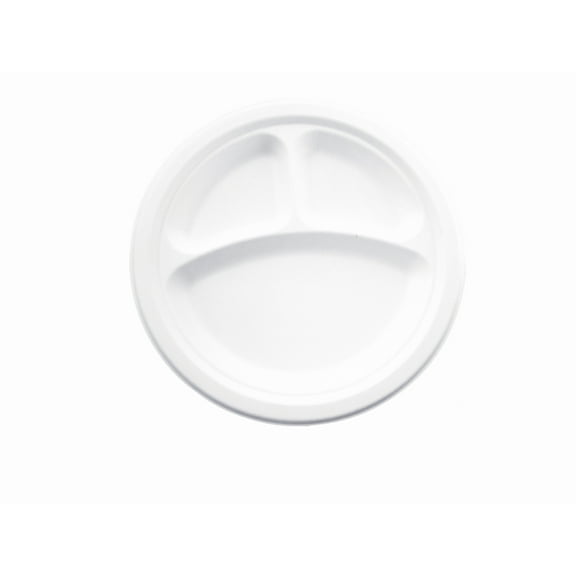 125pcs Disposable Plates 9'' 3 Compartment Round Eco-friendly Sugarcane Fiber for Party