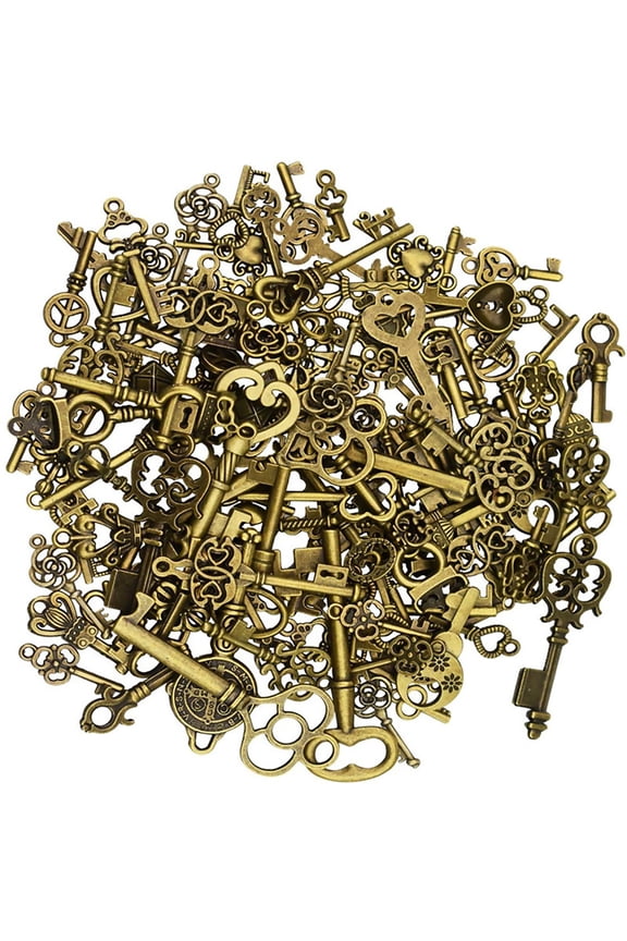 125pcs Metal Alloy Skeleton Key Charms, Medieval Style for DIY Crafts, Scrapbooking, and Steampunk Projects