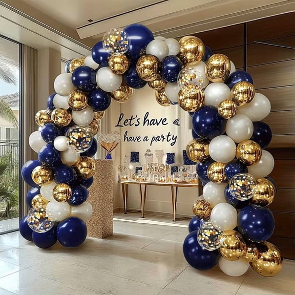 125pcs Navy Blue and Gold Balloon Arch Kit - Elegant Decorations for New Year, Graduation, Birthday, and Wedding Events