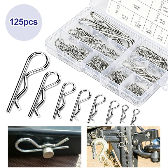 125pcs R Clip Hitch Pin Assortment Kit, EEEkit 8 Size Stainless Steel Hair Pin Cotter Pins for Trailer, Hitch & Machinery