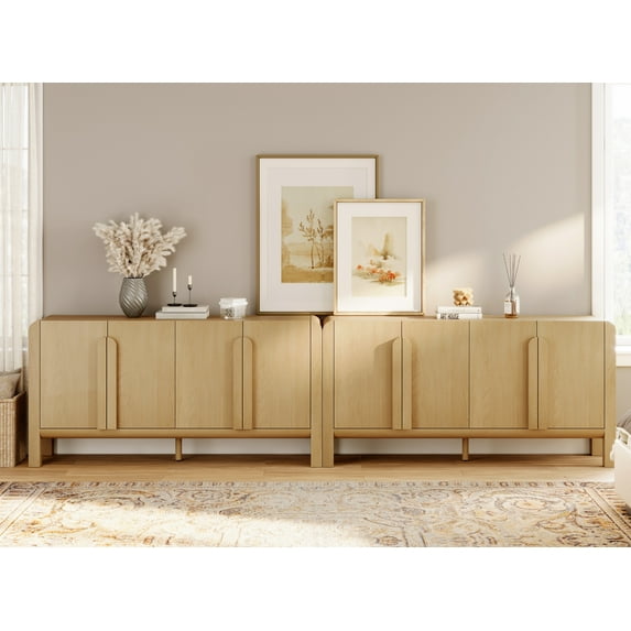 126" Accent Cabinet with 8 Doors and Adjustable Shelves, Modern Credenza Storage Cabinet with Curved Profile Design for Living Room, Kitchen, Dining Room, Hallway