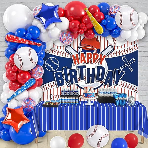126 Baseball Party Decorations Sports Birthday Supplies Blue White Red ...