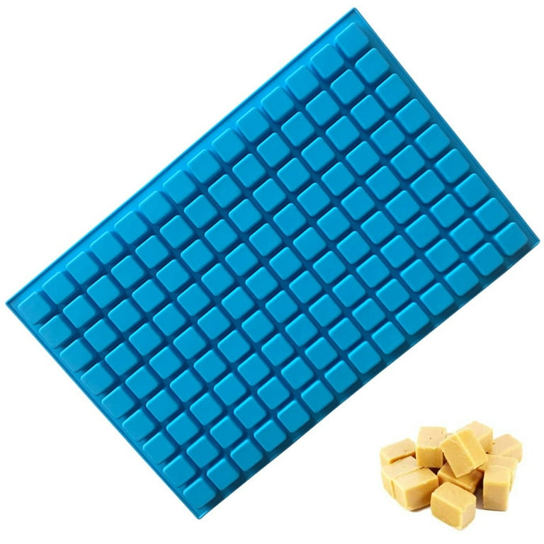Gliving 126 Cavity Silicone Ice Cube Tray Mold, Square Mini Candy Chocolate Molds for Making Homemade Chocolate Truffle Caramel Candy Blue