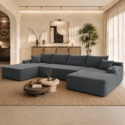 126" Cloud Sectional Sofa with U-Shape Chaise and Side Pockets and Cup holder , Modern Modular Design, Deep Seating, Upholstered Couch for Living Room/Bedroom, No Assembly Required Plush