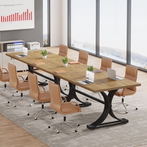 126" Conference Table for 8-10 People, Modern Rectangular Meeting Table with Faux Marble Top & Sturdy Legs, Large Boardroom Table for Office, Training Room & Workspace