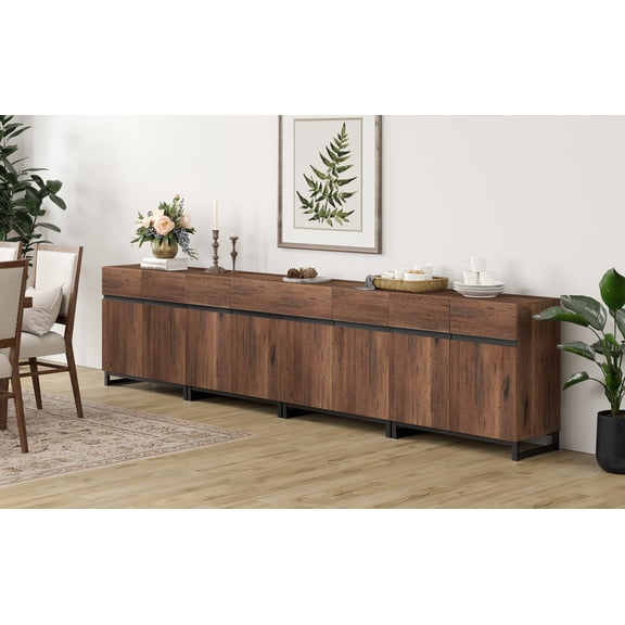 126" Modern 4-in-1 Multifunctional Sideboard Buffet with Adjustable Shelf & Metal Base, Wood Grain,Brown