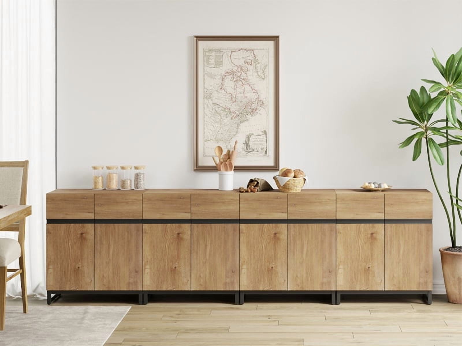 126" Modern 4-in-1 Multifunctional Sideboard Buffet with Adjustable Shelf & Metal Base, Wood Grain,Oak