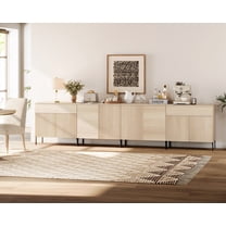 126" Modern Reeded 8-Door Sideboard with Drawers, 4-In-1 Wooden Credenza Storage Cabinet for Kitchen, Dining Room