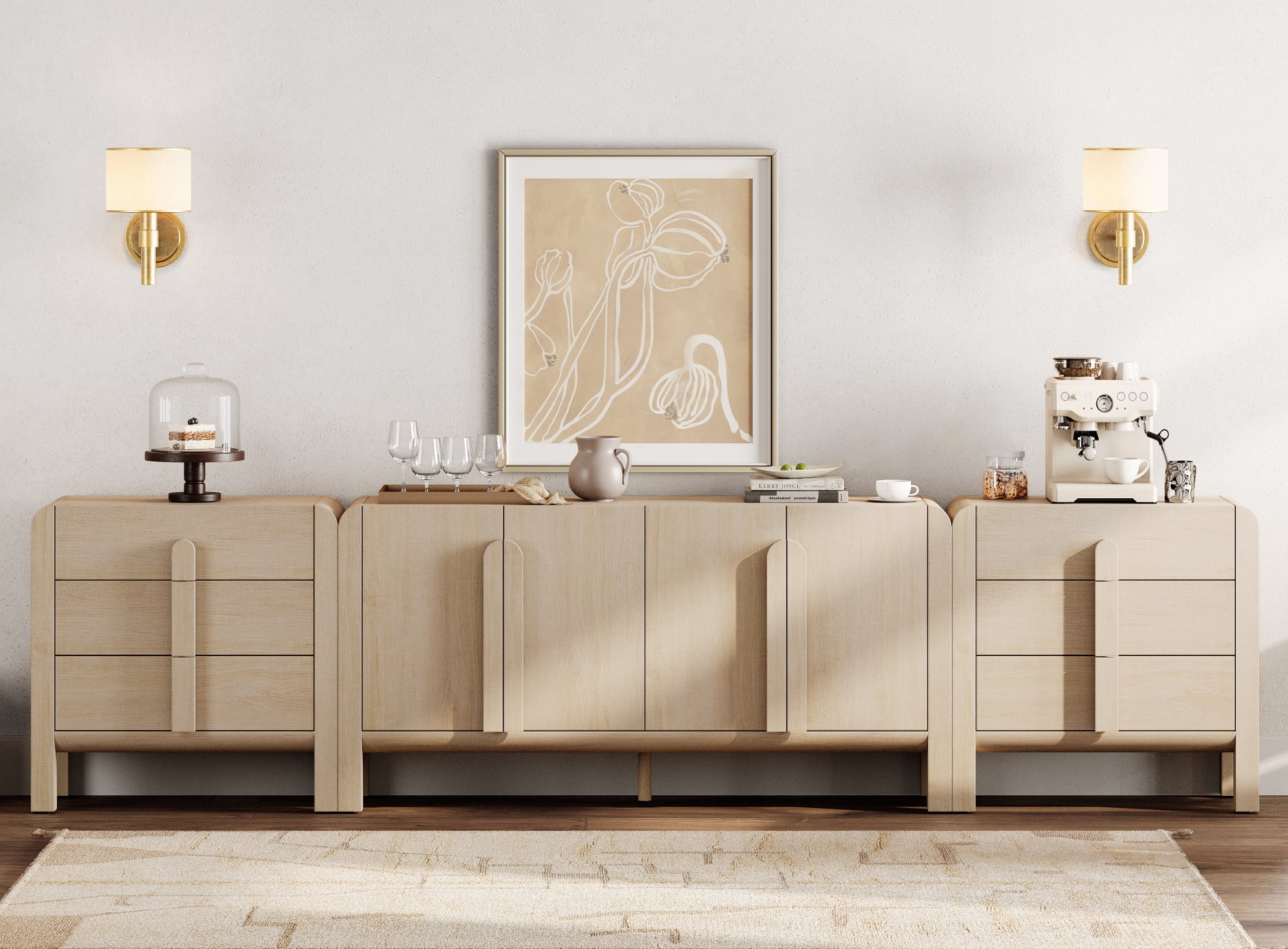 126" Modern Sideboard Buffet Cabinet with 12 Doors, Multifunctional Sideboard with Large Storage and Adjustable Shelf