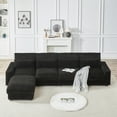 thumbnail image 1 of 126" Oversized Modular Corduroy Sofa with Waist Pillows&Back Cushion, L-Shaped Upholstered Sofa with Ottoman&Cup Holders, 4-Seater Convertible Sofa with Charge Port, for Living Room, Black, 1 of 9