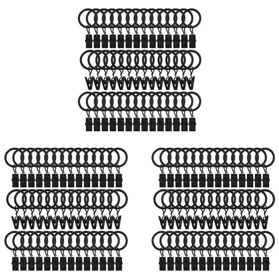 126 Packs of Curtain Ring, with Clips, Decorative Curtains, Rust, Retro, 1 Inch, Inner Diameter, Black