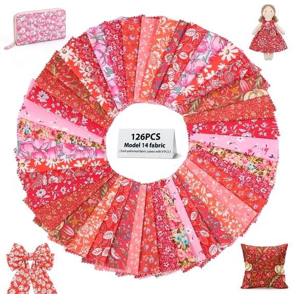 126 Pcs 5x5 Inch Charm Packs Precut Fabric Squares, 100% Cotton Floral Quilting Bundle for Patchwork and DIY Sewing