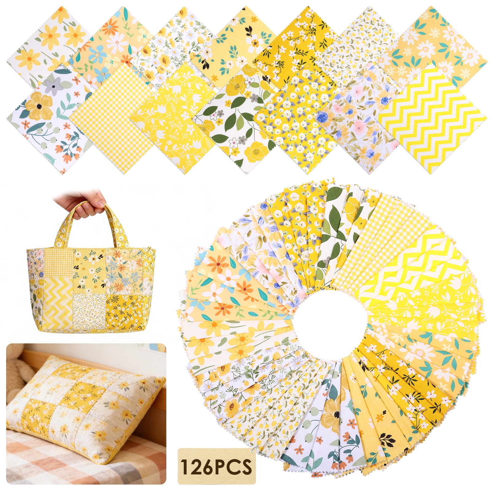 126 Pcs Cotton Fabric Bundles 5x5 Inch Cotton Fabric Squares Pre-Cut ...